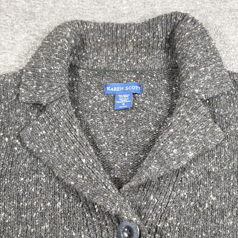 Karen Scott Cardigan Sweater Womens S Gray Boucle Knit Wool Blend Button Front